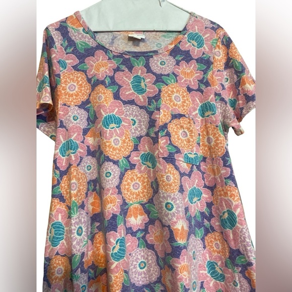 LuLaRoe maxi high low dress pastel floral pink  purple cotton poly spdx … - Picture 2 of 5